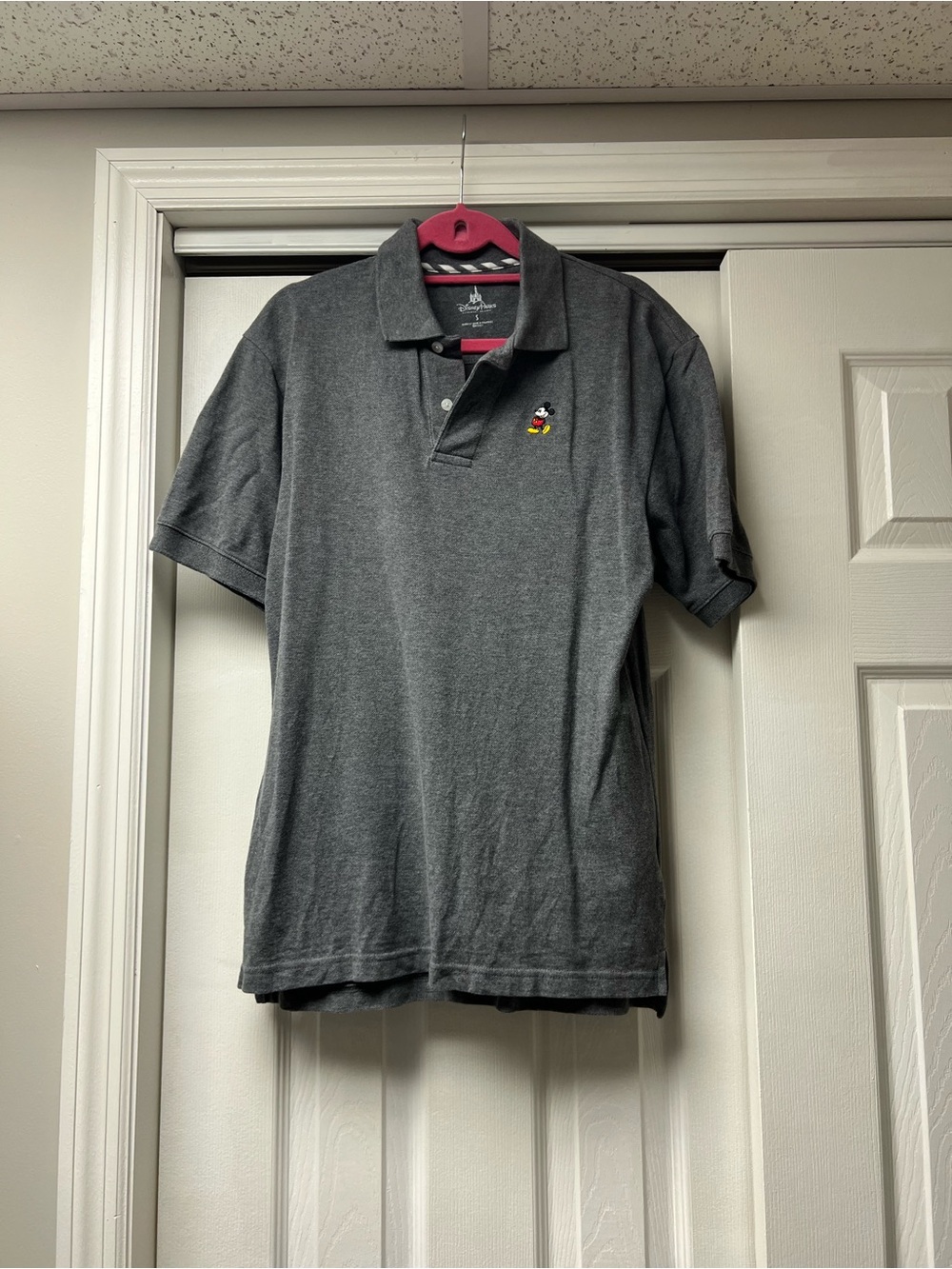 Disney Men's Dark Gray Polo with Embroidered Mickey